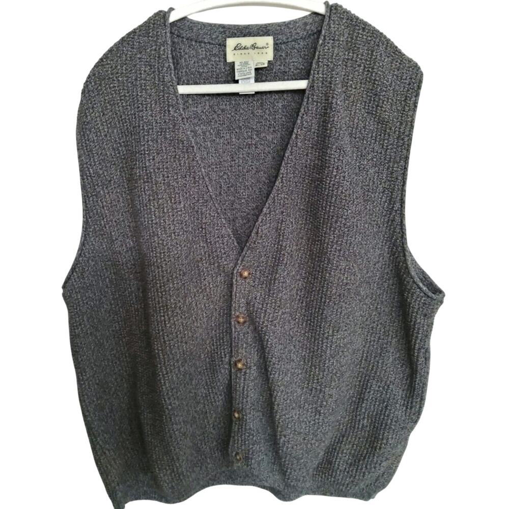 Vtg Eddie Bauer chunky knit gray sweater button down vest sz XL Made in USA